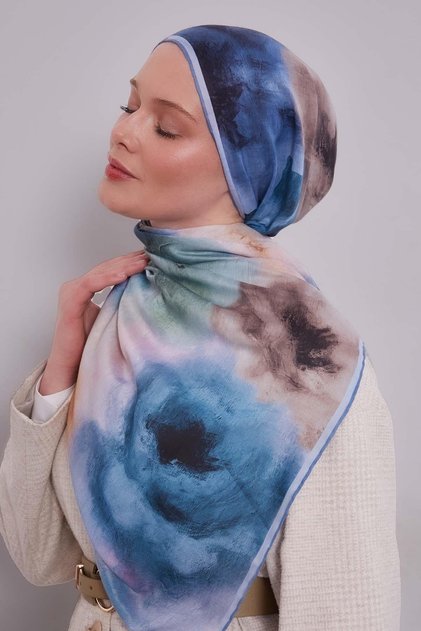 Blue Lotus Flower Silk Coton Scarf