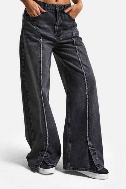 Women's Smoky Gray 4s6-14 Super Baggy Hem Detail Design Denim Jeans