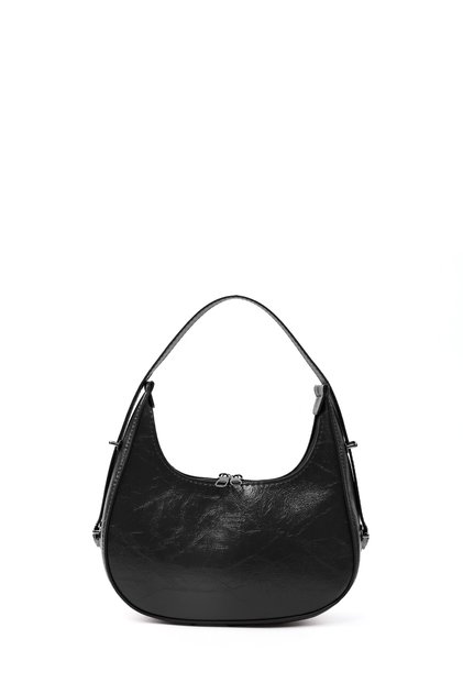 Wrinkled Textured Black Shk110 Zippered Hand, Arm and Shoulder Bag with Special Adjustable Strap