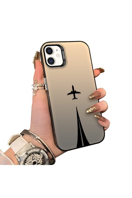 iPhone 11 Compatible Hard Acrylic Back Silicon Edge Lens Protection Case Simple Plane Pattern