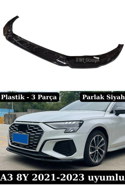SML Dizayn Audi A3 8Y Ön Tampon Lipi Eki (2021-2023) Parlak Siyah
