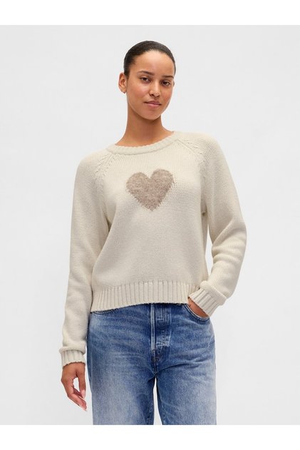 Kadın Krem Cotton-Blend Raglan Crewneck Kazak