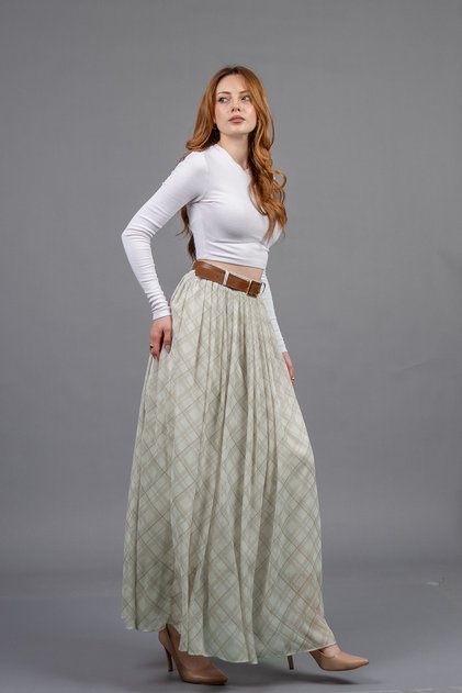 Women's Winter Stone Tulle Chiffon Lined Maxi Skirt Stylish Daily Comfortable 6857