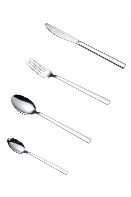 Set Tacâmuri modern 24 Piese pentru 6 persoane, Inox premium - Argintiu