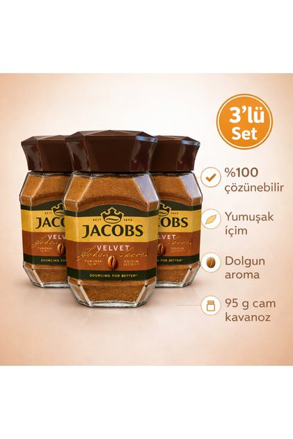 Velvet %100 Çözünebilir Kahve 3 Adet x 95 g | Yumuşak İçim, Dolgun Lezzet