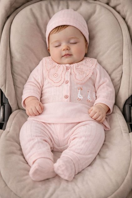 Newborn Baby Girl 5-Piece Hospital Outfit 100% Cotton Fabric Lace Collar