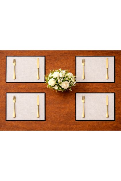 Black Piping Detail Organic Washed Premium Linen Placemat 4-Piece Dowry Set 25X40