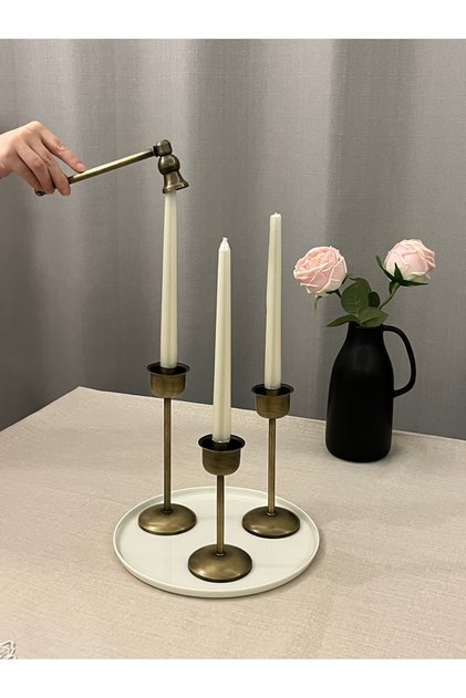 ESKİTME GOLD RENGİ BLOOM SET 3'LÜ ŞAMDAN & DEKORATİF MUM SÖNDÜRÜCÜ OBJE