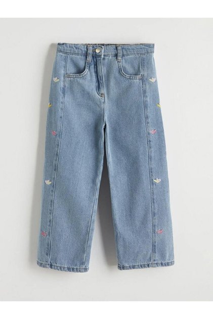 Blue Regular Fit Embroidered Girls' Jean Pants (S6)