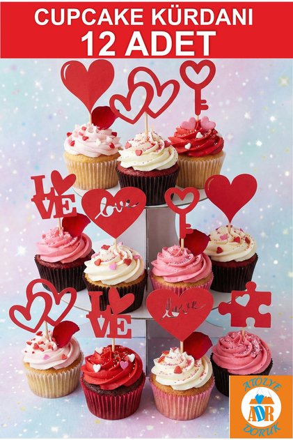 12 Pcs Valentine's Day, Birthday, Marriage Proposal Anniversary, Heart Cupcake Picks, Love Cake Picks