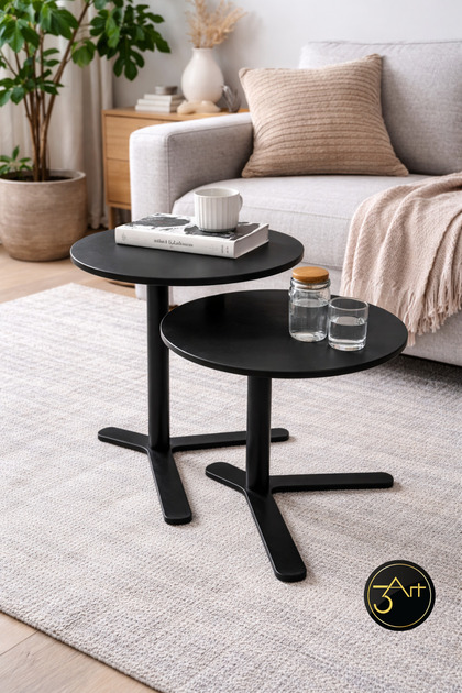 2’li Yuvarlak Yan Sehpa Seti – Modern Orta & Zigon Sehpa - Salon, Ofis, Balkon