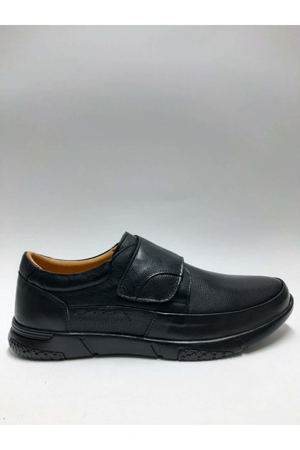 Genuine Leather Velcro Large Size (45-46...) Black Flexible Rubber Sole Men's Shoes