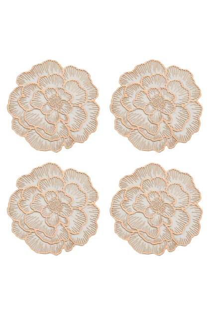 Suporturi Pahar de Craciun cu Model Floare Roz Aurie Ø10cm - 4buc