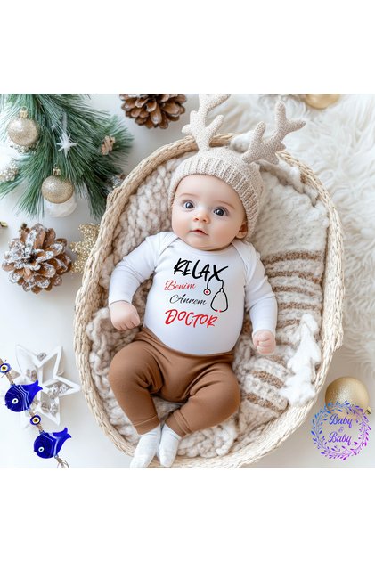 Beni Annem Doctor Gift Packaged Long Sleeve Unisex Snap Fastener Baby Bodysuit