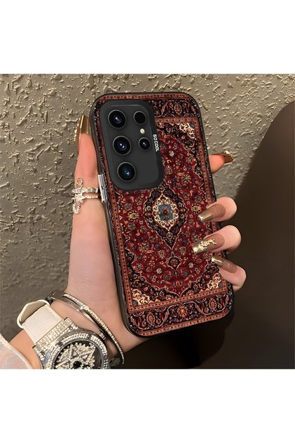 Silicone Edge Hard Back Anti Fall Phone Case Vintage Pattern Compatible with Samsung Galaxy S23 Ultra