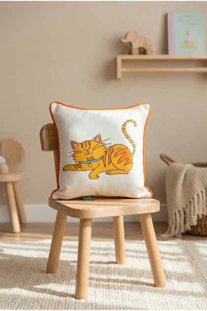 Cozy Cat – Cat-Themed, Filled, Honeycomb-Textured Children's Throw Pillow (32X32 cm)