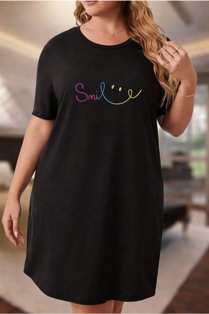 Plus Size Women's Short Sleeve Crew Neck T-Shirt Dress Nightgown