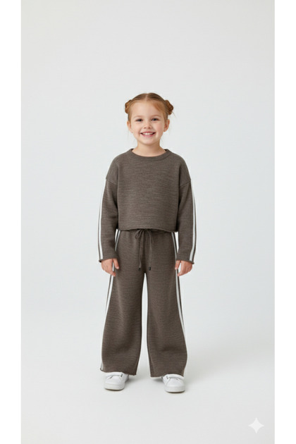 Girls' Knitwear Set, Bottom and Top, Brown Color, 3/7 Years
