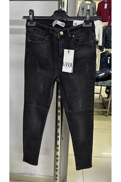 Siyah/FÜME Normal Bel Likralı tırnaklı skinny jeans