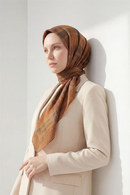 Viscose Velora Scarf Plaid Patterned Tile Tok Duruşlu Four Seasons 90X90