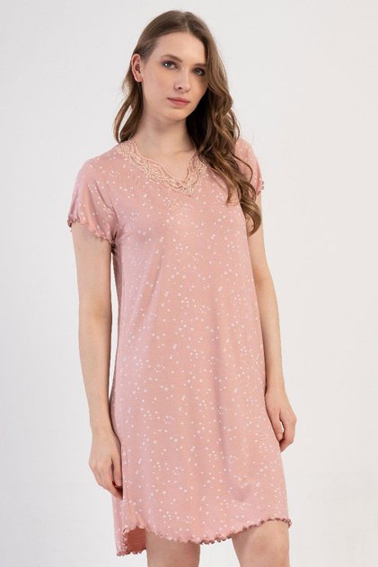Women's Plus Size Short Sleeve Lace Collar Light Pink Tunic C6T8N2904