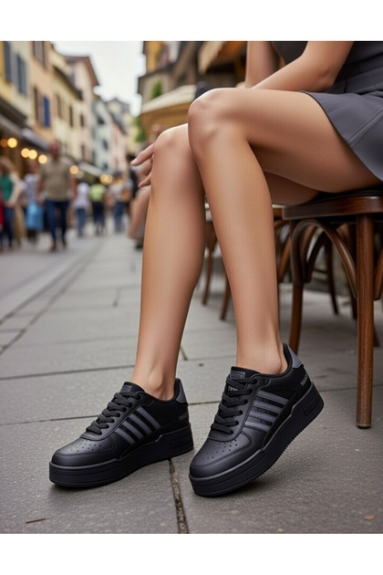Women's Black Gray Smoked Detailed Casual Walking Shoes Comfortable Flat Sole Ultra Soft Sneaker