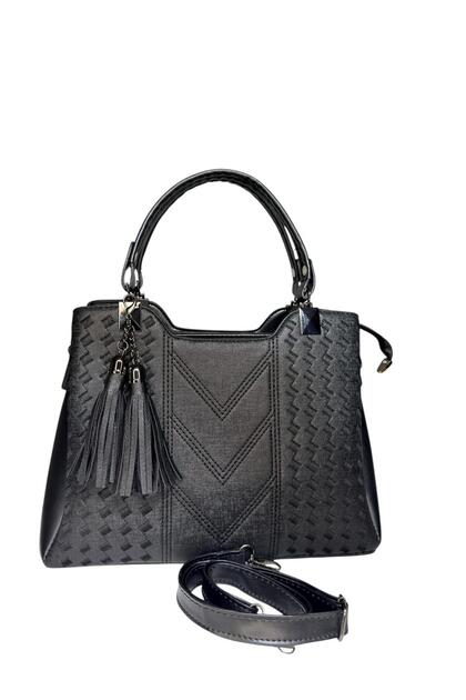 Large Size Women's Shoulder and Hand Bag with Patterned Stitching Detail