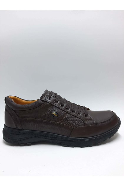 Genuine Leather Large Size (45-46..) Lace-Up Brown Flexible Rubber Sole Men's Shoes