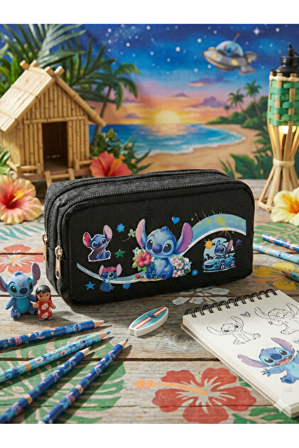 proXbag Stitch Baskılı Çift Bölmeli Siyah Okul Kalemliği - Fiyatı