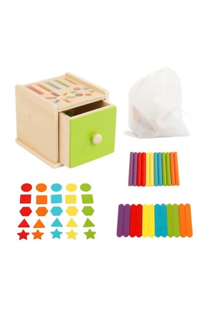 Joc Montessori, cutie de lemn pentru sortarea formelor și culorilor