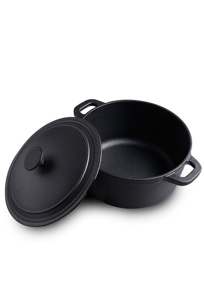 Round Pre-Seasoned Cast Iron Dutch Oven Pot with Lid and Dual Handles, Black
