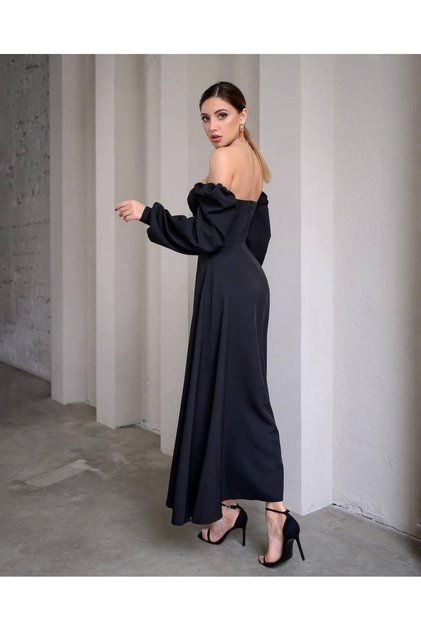 Women's madonna neck balloon sleeve maxi length imported double fabric dress