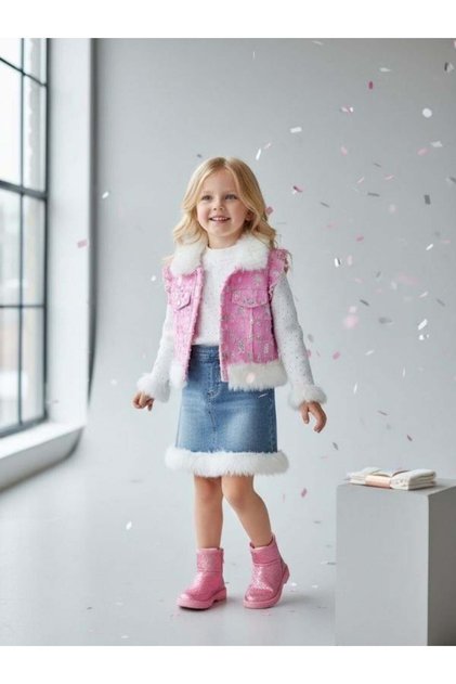 Girl's Vest and Skirt Design Three-Piece Set