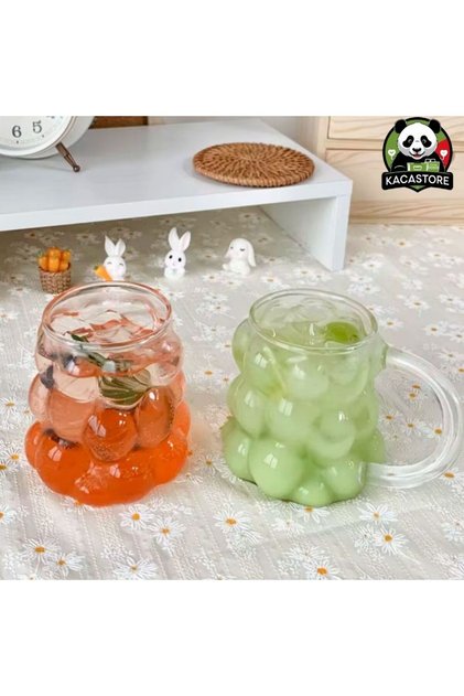 Borosilicate Grape Bead Bubble Cup with Handle