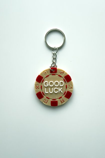 "Good Luck" Poker Chip Silver Chain Keychain