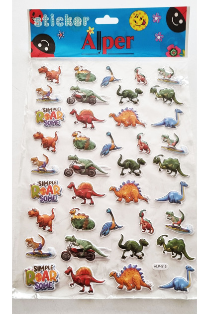 Konulu Sticker Kabartmalı Sitikır A4 Boy Yapıştırmalı Etiket - Dinozorlar Sticker - ALP - 518