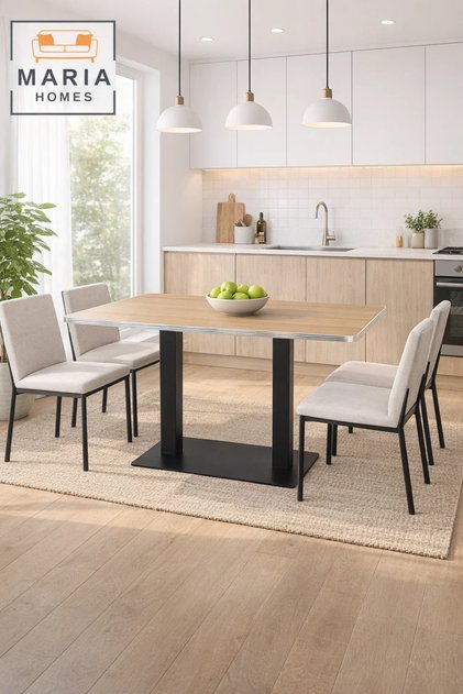 طاولة طعام خشبية 120 × 70 × 74 سم، طاولة مستطيلة عصرية بقاعدة معدنية سوداء لغرفة الطعام والمطبخ والمقهى والمطعم، الطاولة فقط بدون كراسي