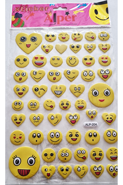 Modellino Konulu Sticker Kabartma A4 Etiket-9'lu Gülen Yüz Smiley