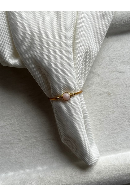 Minimal Pink Natural Stone Adjustable Gold Color Wire Ring