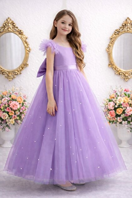SUNEH Ruffle Sleeves Lilac Long Pearls Girls Princess Dress Graduation  Birthday Dress- Trendyol