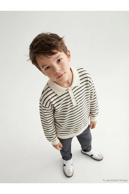 Beige Striped Boys' Sweatshirt and Sweatpants (S6)