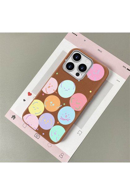 Compatible with iPhone 15 Pro, Silicone Phone Case with a Funny Smiley Face Pattern and Leather Texture.