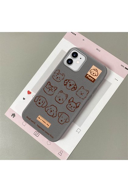 iPhone 11 Compatible, Cartoon Patterned Leather Texture Silicone Phone Case.