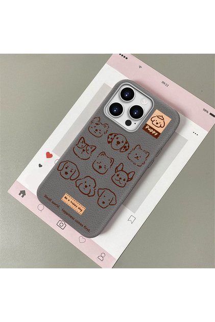 iPhone 15 Pro Compatible, Cartoon Pattern Leather Texture Silicone Phone Case.
