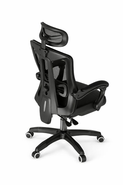 Scaun ergonomic de birou/gaming, negru, spătar din plasă, tetieră 2D, suport lombar