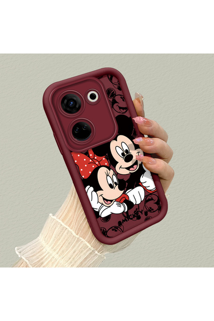 Tecno Camon 20 Pro 4g Compatible Impact Protection Lens Protection Claret Red Silicone Case Mickey Mouse Pattern