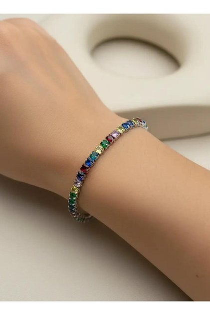 Steel Silver Colored Baguette Stone Waterway Bracelet - 26Slb10