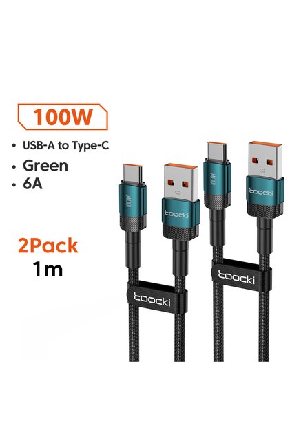 1m Green 2Pcs 6A USB To Type C Cable for PD 100W Fast Charging Charger USB C Data Co
