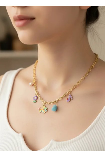 Steel Gold Color Charm Necklace - 25-Clkk140