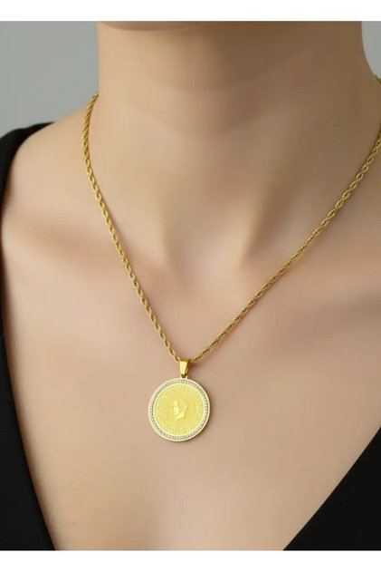 Steel Gold Twist Full Ataturk Necklace - 25-Clkk281